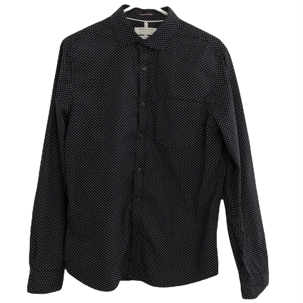 Denim & Flower Men Slim Fit Black Long Sleeve Casual Shirt, Size Large
